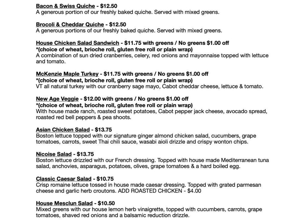 Chef's New Limited Menu A Chef's Corner Vermont